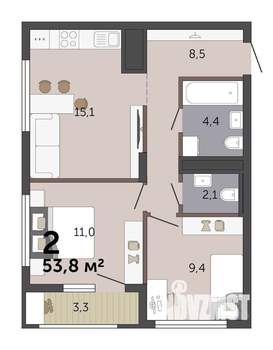 2-к квартира, вторичка, 54м2, 11/19 этаж