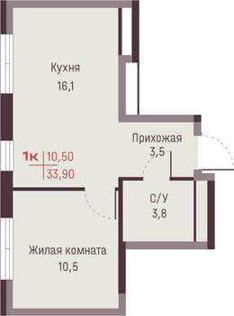 1-к квартира, вторичка, 34м2, 14/20 этаж