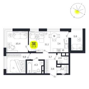 3-к квартира, вторичка, 57м2, 11/27 этаж