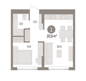 1-к квартира, вторичка, 38м2, 4/25 этаж