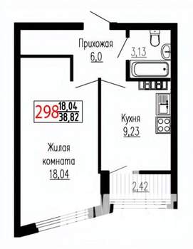 1-к квартира, строящийся дом, 39м2, 22/27 этаж