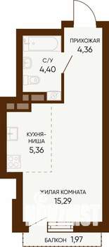 1-к квартира, строящийся дом, 30м2, 3/24 этаж