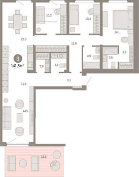 3-к квартира, вторичка, 142м2, 2/16 этаж