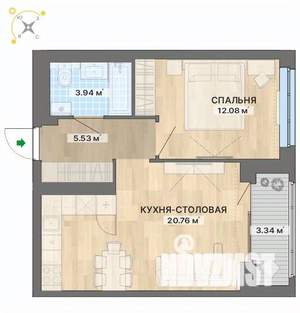 1-к квартира, вторичка, 46м2, 12/12 этаж