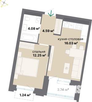 1-к квартира, строящийся дом, 41м2, 6/9 этаж