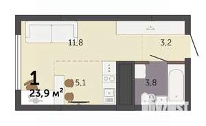 Студия квартира, строящийся дом, 24м2, 27/32 этаж