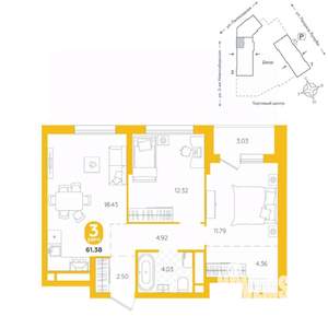3-к квартира, вторичка, 61м2, 20/24 этаж