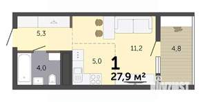 Студия квартира, строящийся дом, 28м2, 18/19 этаж