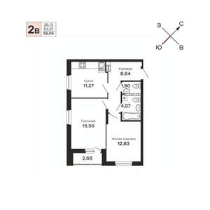 2-к квартира, строящийся дом, 57м2, 13/21 этаж
