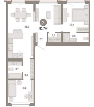 2-к квартира, вторичка, 82м2, 8/9 этаж