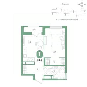 1-к квартира, вторичка, 38м2, 7/16 этаж