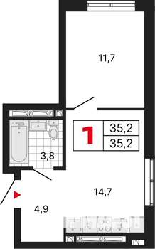 1-к квартира, строящийся дом, 35м2, 25/25 этаж