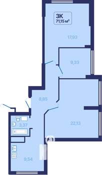 3-к квартира, вторичка, 71м2, 17/27 этаж
