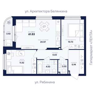 2-к квартира, вторичка, 62м2, 3/26 этаж
