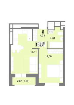 1-к квартира, строящийся дом, 39м2, 2/22 этаж