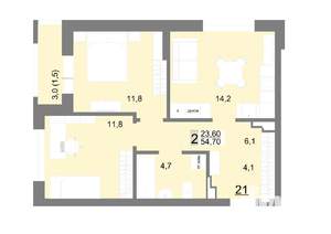 2-к квартира, вторичка, 55м2, 4/26 этаж
