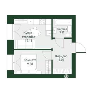 1-к квартира, вторичка, 32м2, 2/4 этаж