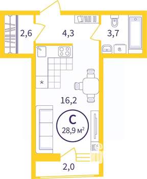 Студия квартира, вторичка, 28м2, 5/8 этаж