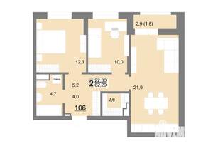 2-к квартира, вторичка, 62м2, 13/26 этаж