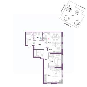 3-к квартира, вторичка, 65м2, 23/32 этаж