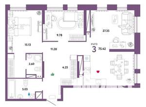 2-к квартира, вторичка, 75м2, 32/32 этаж