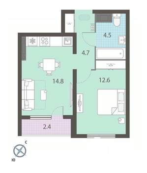 1-к квартира, вторичка, 38м2, 24/25 этаж