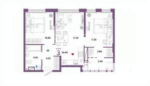 3-к квартира, строящийся дом, 55м2, 16/25 этаж