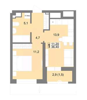 1-к квартира, вторичка, 36м2, 5/25 этаж