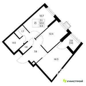 2-к квартира, вторичка, 51м2, 5/31 этаж
