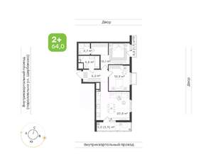 2-к квартира, вторичка, 64м2, 3/24 этаж