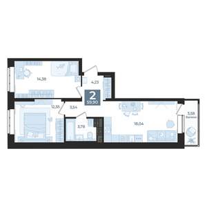 2-к квартира, строящийся дом, 60м2, 10/18 этаж