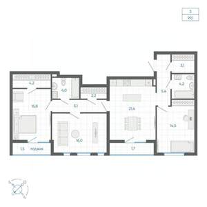 3-к квартира, вторичка, 99м2, 22/32 этаж