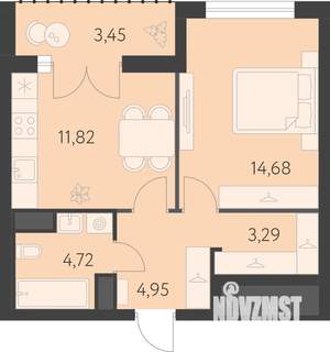 1-к квартира, вторичка, 41м2, 12/16 этаж