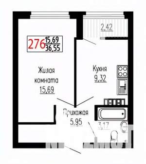 1-к квартира, строящийся дом, 37м2, 21/27 этаж