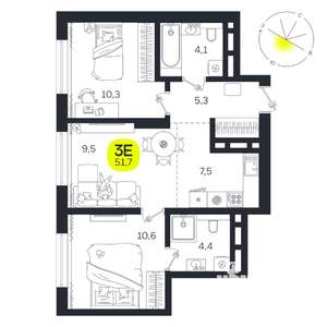 3-к квартира, вторичка, 52м2, 18/27 этаж