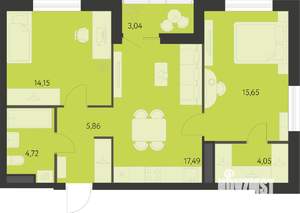 2-к квартира, вторичка, 64м2, 7/25 этаж