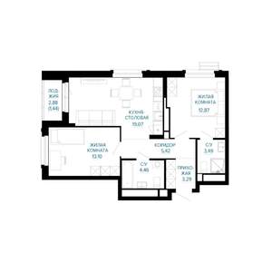 2-к квартира, строящийся дом, 63м2, 22/30 этаж