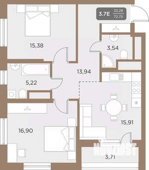 3-к квартира, вторичка, 73м2, 9/24 этаж