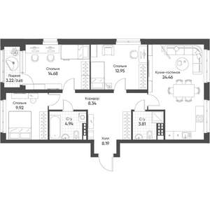 3-к квартира, строящийся дом, 88м2, 4/16 этаж