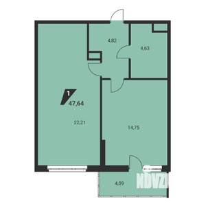 2-к квартира, вторичка, 48м2, 13/25 этаж