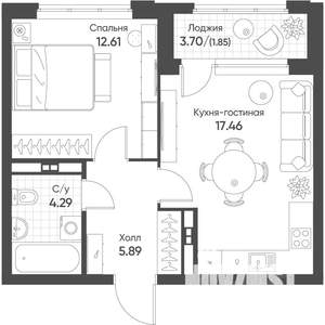 1-к квартира, вторичка, 42м2, 12/16 этаж