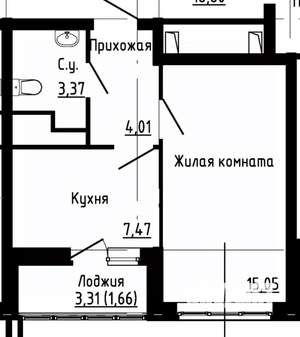 1-к квартира, вторичка, 32м2, 17/25 этаж