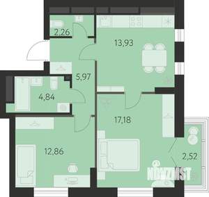 2-к квартира, строящийся дом, 58м2, 26/31 этаж