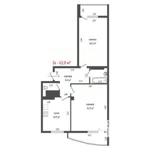 2-к квартира, вторичка, 63м2, 15/23 этаж
