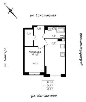 1-к квартира, строящийся дом, 36м2, 12/25 этаж