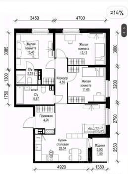 3-к квартира, сданный дом, 80м2, 7/9 этаж