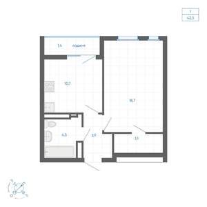 1-к квартира, вторичка, 42м2, 26/32 этаж