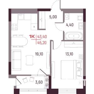 1-к квартира, вторичка, 43м2, 2/25 этаж