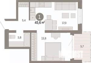 1-к квартира, вторичка, 46м2, 8/24 этаж