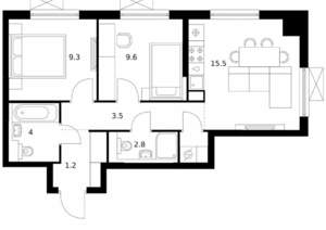 2-к квартира, вторичка, 51м2, 23/29 этаж